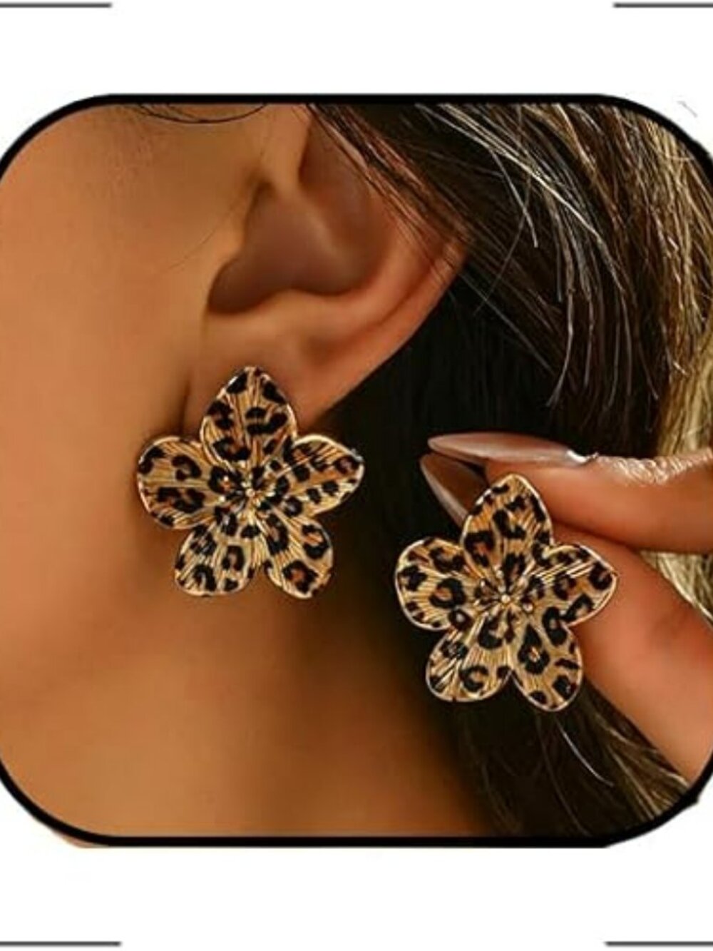 New Gold Flower Earrings Leopard Print Chunky Flower Jewelry Summer Statement